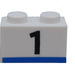 LEGO Brick 1 x 2 with Black '1' and Blue Line with Bottom Tube (3004)